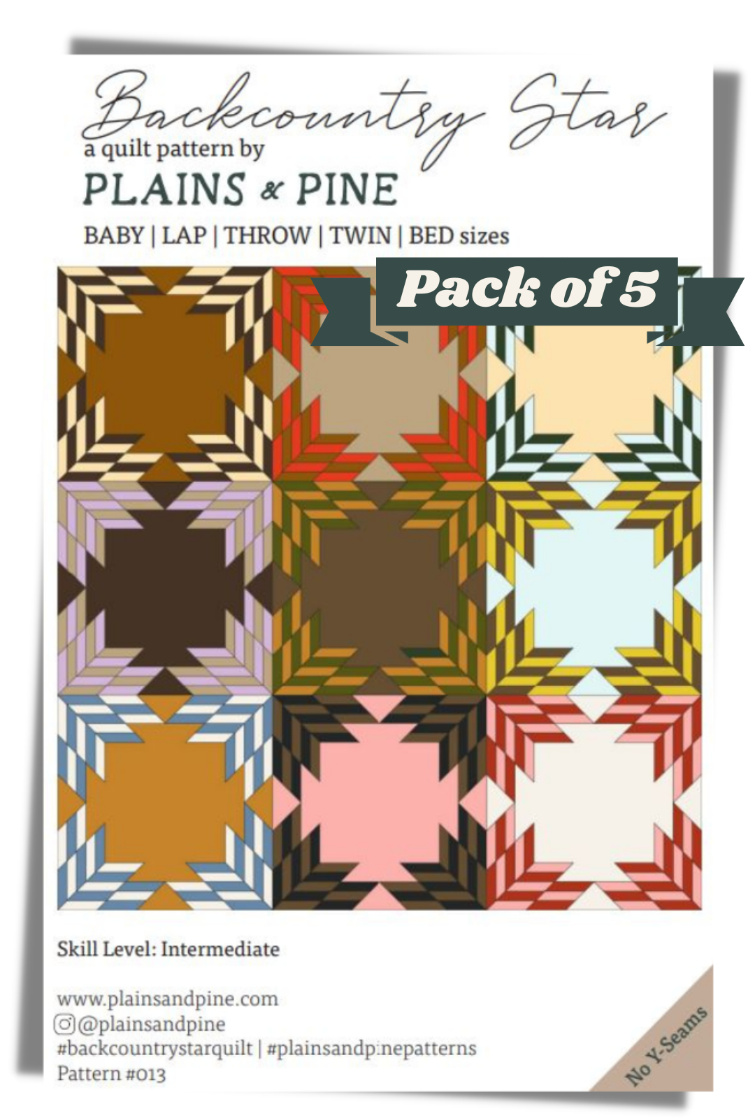 WHOLESALE - Backcountry Star Quilt Pattern, Pack of 5 patterns