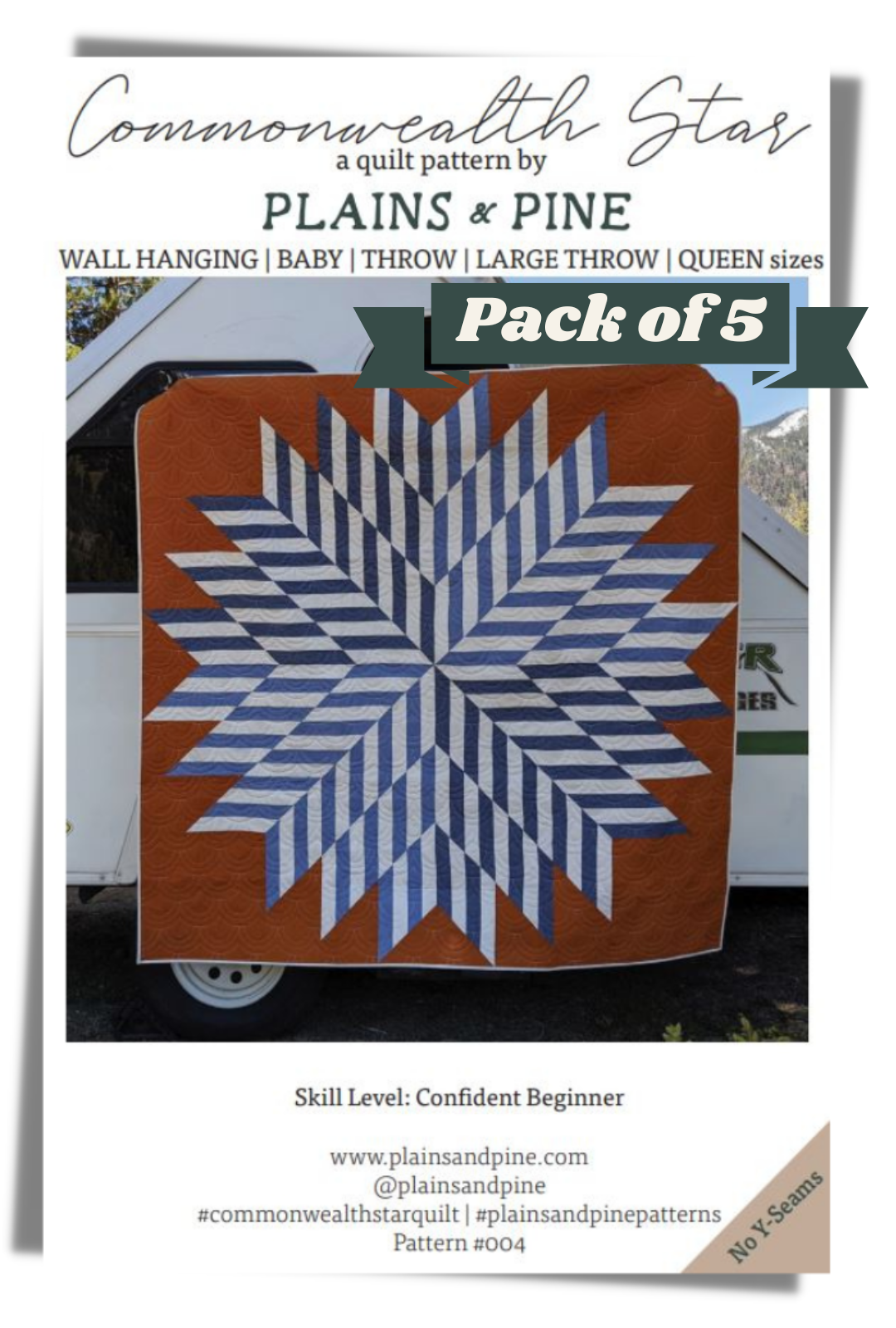 WHOLESALE - Commonwealth Star Quilt Pattern, Pack of 5 patterns